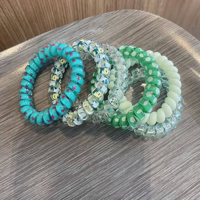 6pcs/set Women Telephone Wire hair bands girls Star Printing Spiral Cord hair tie elastic Scrunchies hair rope gum Accessories