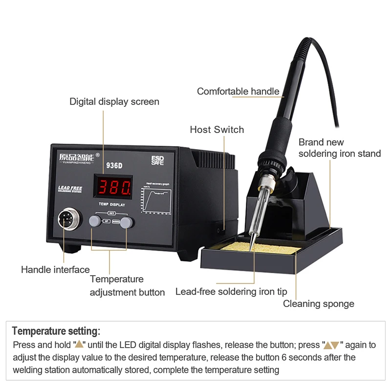 Electric 936D Soldering Iron Station ESD Industrial Welding Tools Digital Display Internal Heating Repair Lead Free Solder