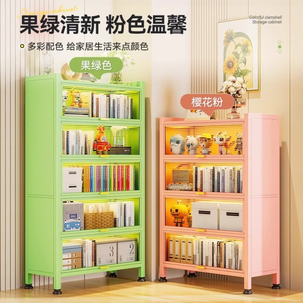 Steel bookcase with door, dust-proof flip, locker integrated against the wall, children's bookshelf, multi-layer floor storage