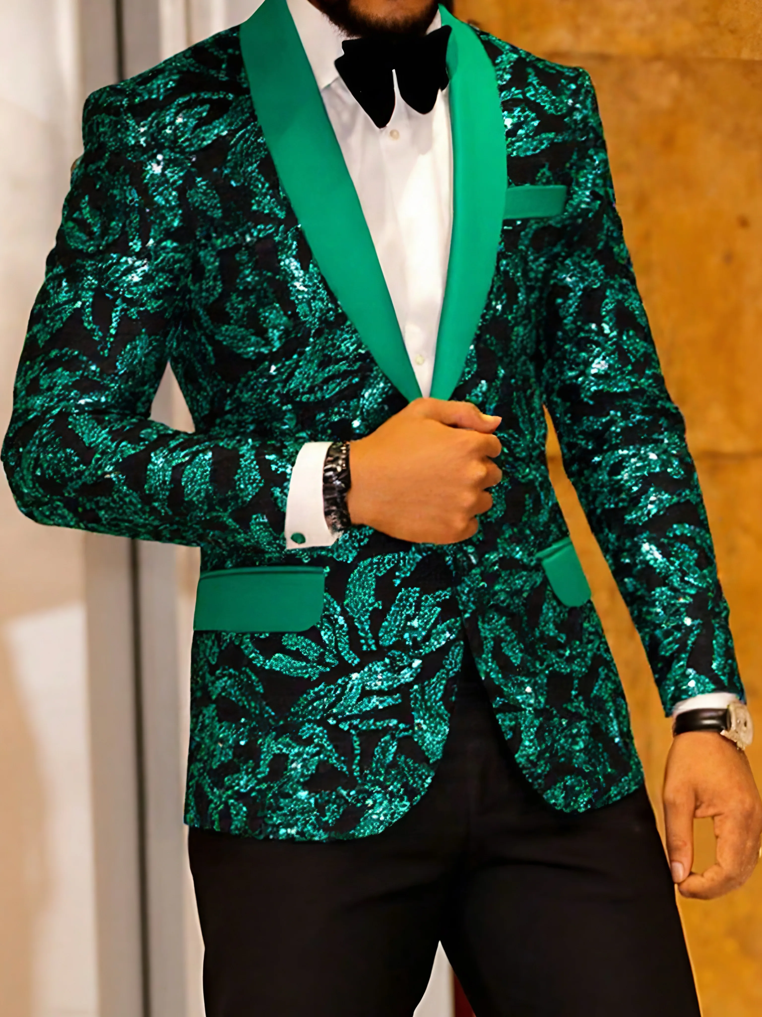 

Men's Velvet Tuxedo Floral Blazer Jacket One Button Shawl Lapel Suit Jacket for Dinner Prom Party Wedding