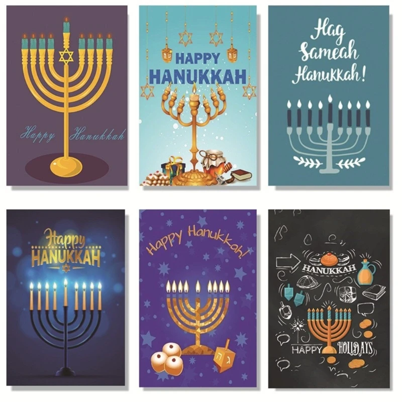 30Pcs Menorah Hanukkah Greeting Cards with Envelopes Chanukkah Invitation Dropship