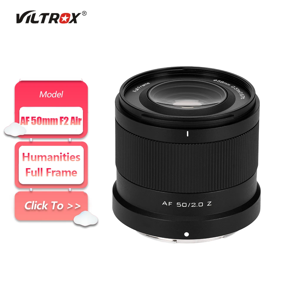 VILTROX Full Frame AF 50mm F2.0 Air Large Aperture Camera Lens for Humanities Photography with Sony FE Nikon Z-mount