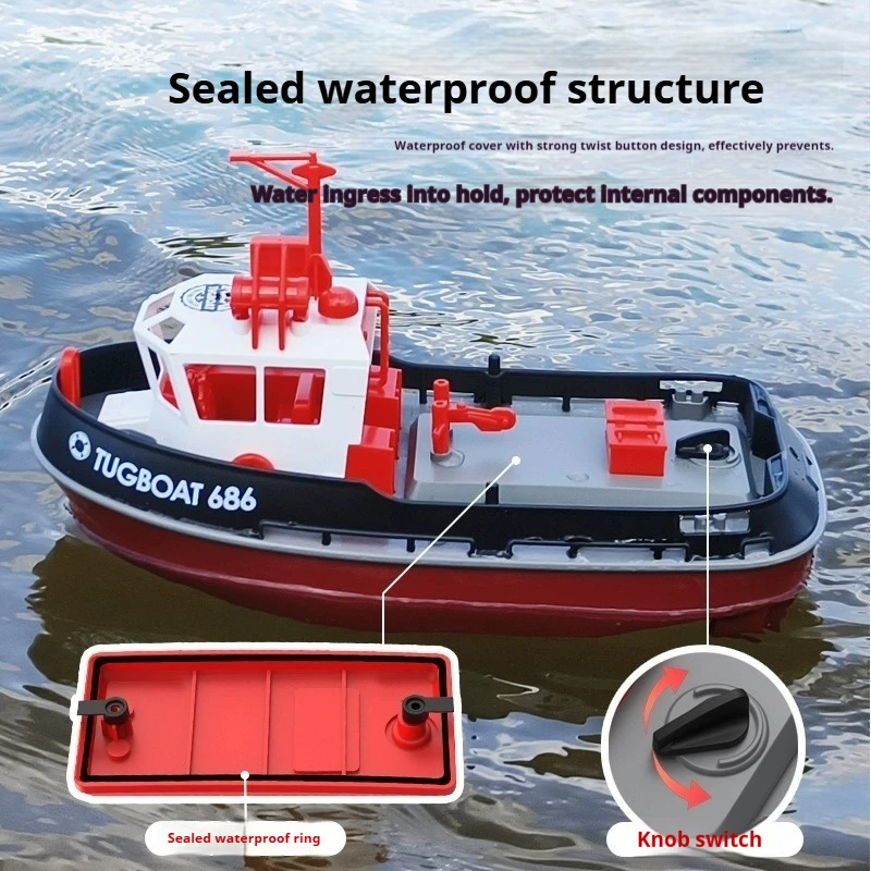 Rebocador RC escala 1:72 686R, navio de controle remoto de motor duplo, modelo de simulação realista, presente de brinquedo de barco para meninos