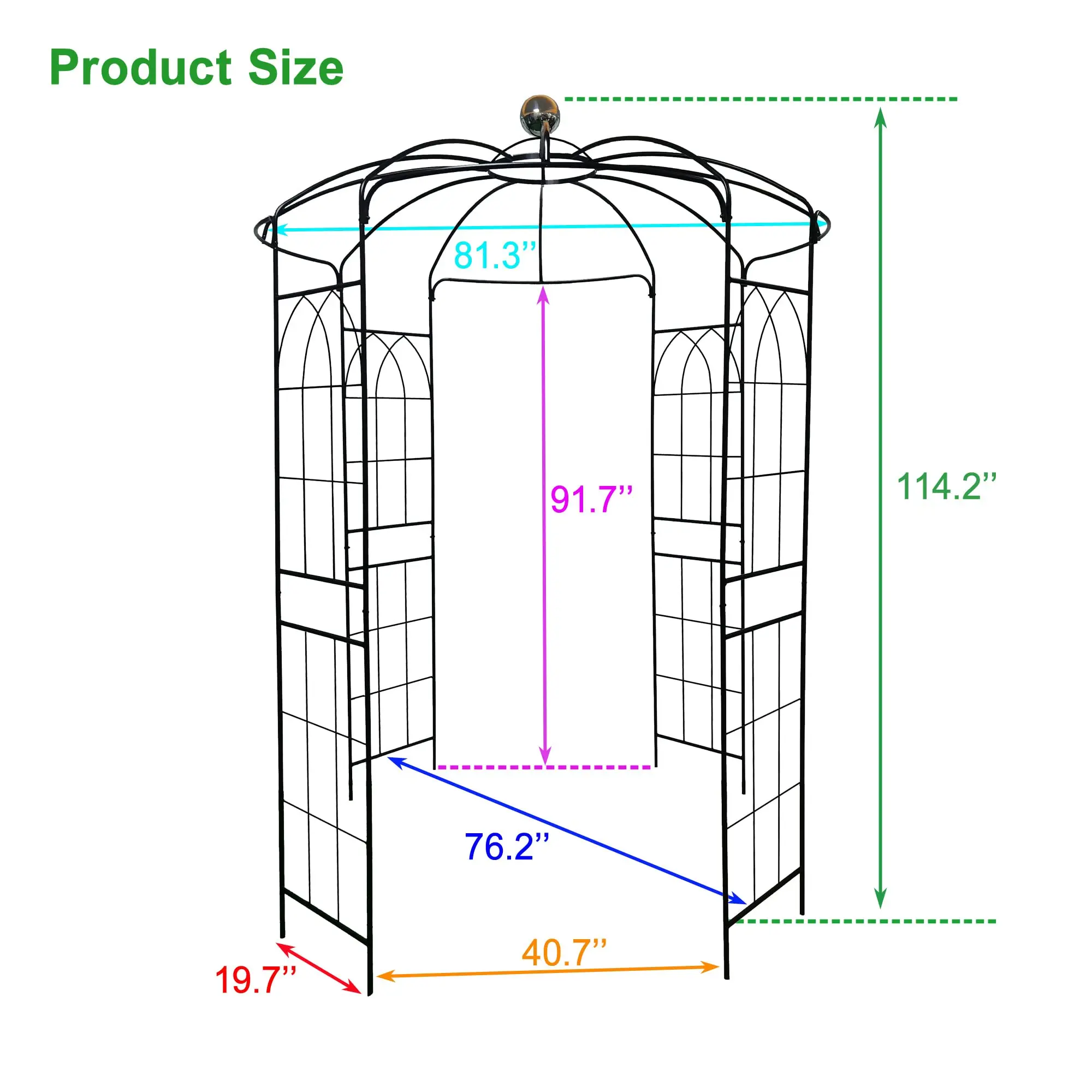 Metal Garden Arch Iron Garden Arb Gazebo Dia81.3'' x 114.2'' High Birdcage Shape Pergola Pavilion for Wedding Ceremony