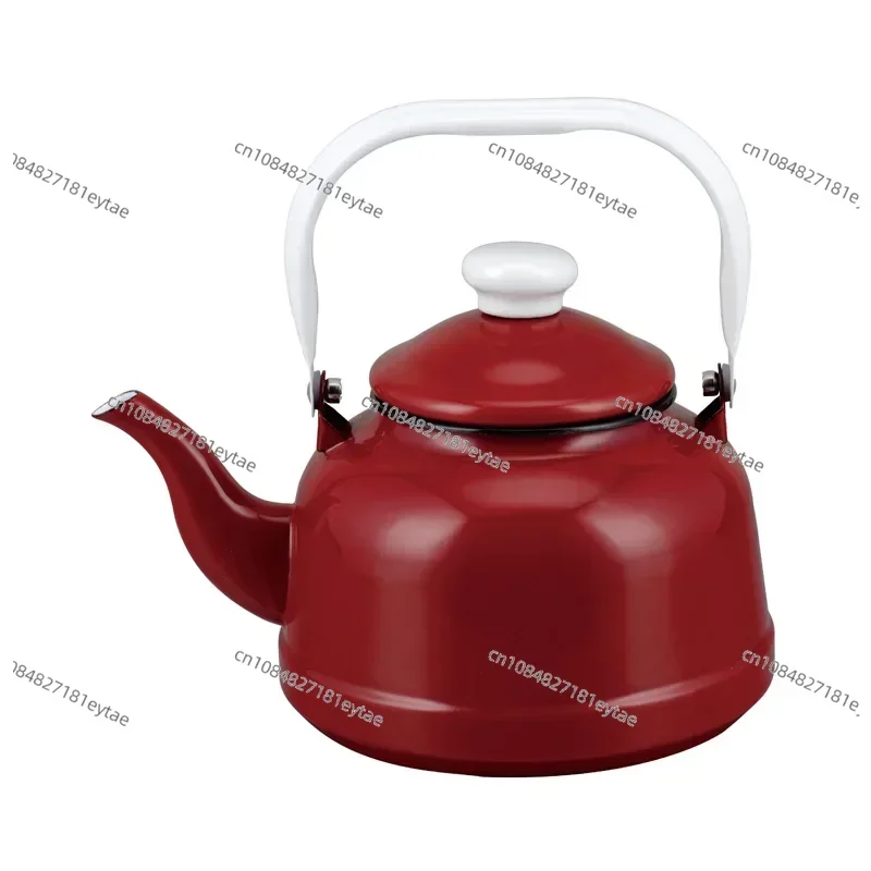 Enamel Teapot with Ancient Clock Design Pure Blue & Red European Style for Lovers Household Decorative Kitchenware