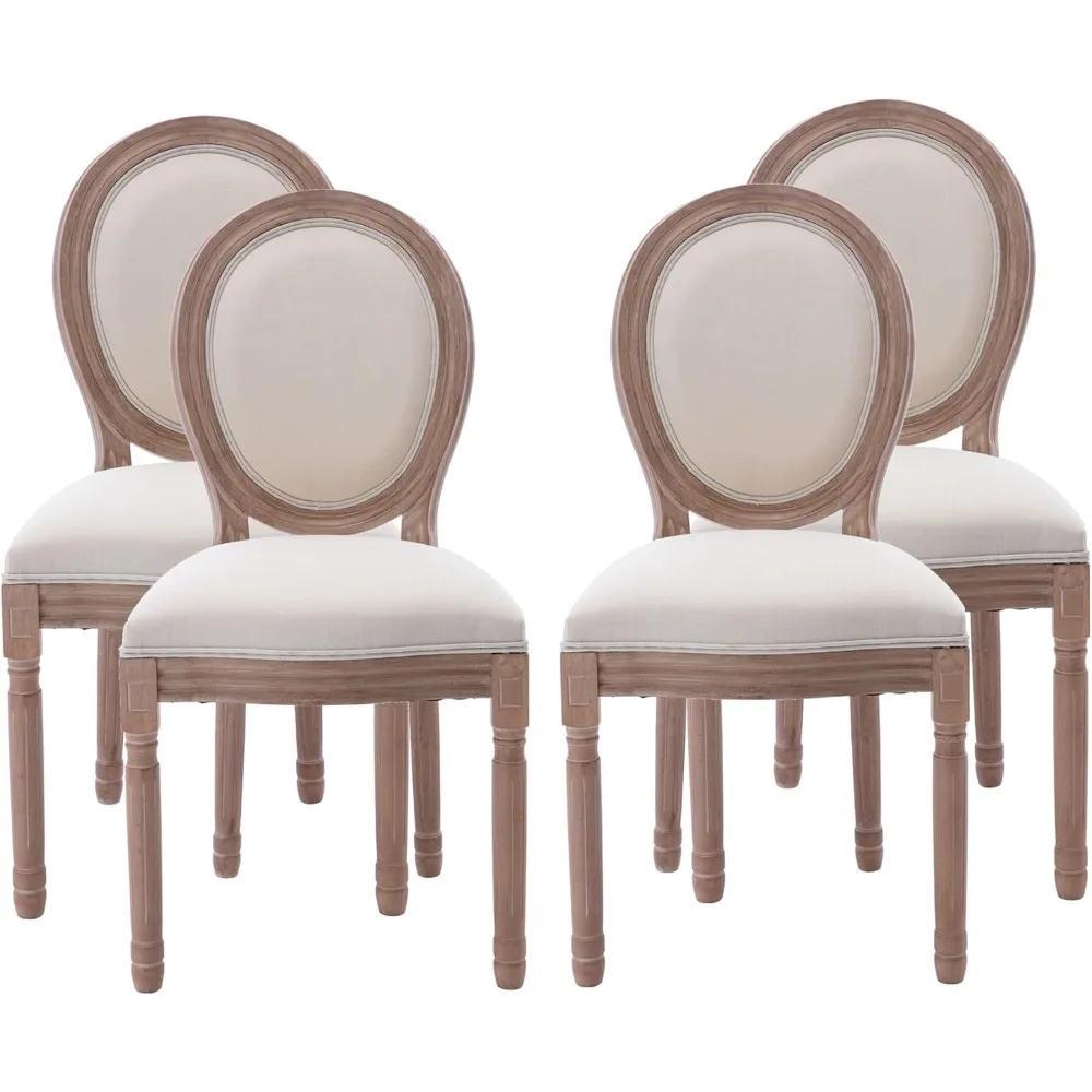 

Country Dining Chairs Set of 4, Farmhouse Fabric Chairs with Round Back, Solid Wood Legs, Oval Side Chairs for Kitchen/Bedroom