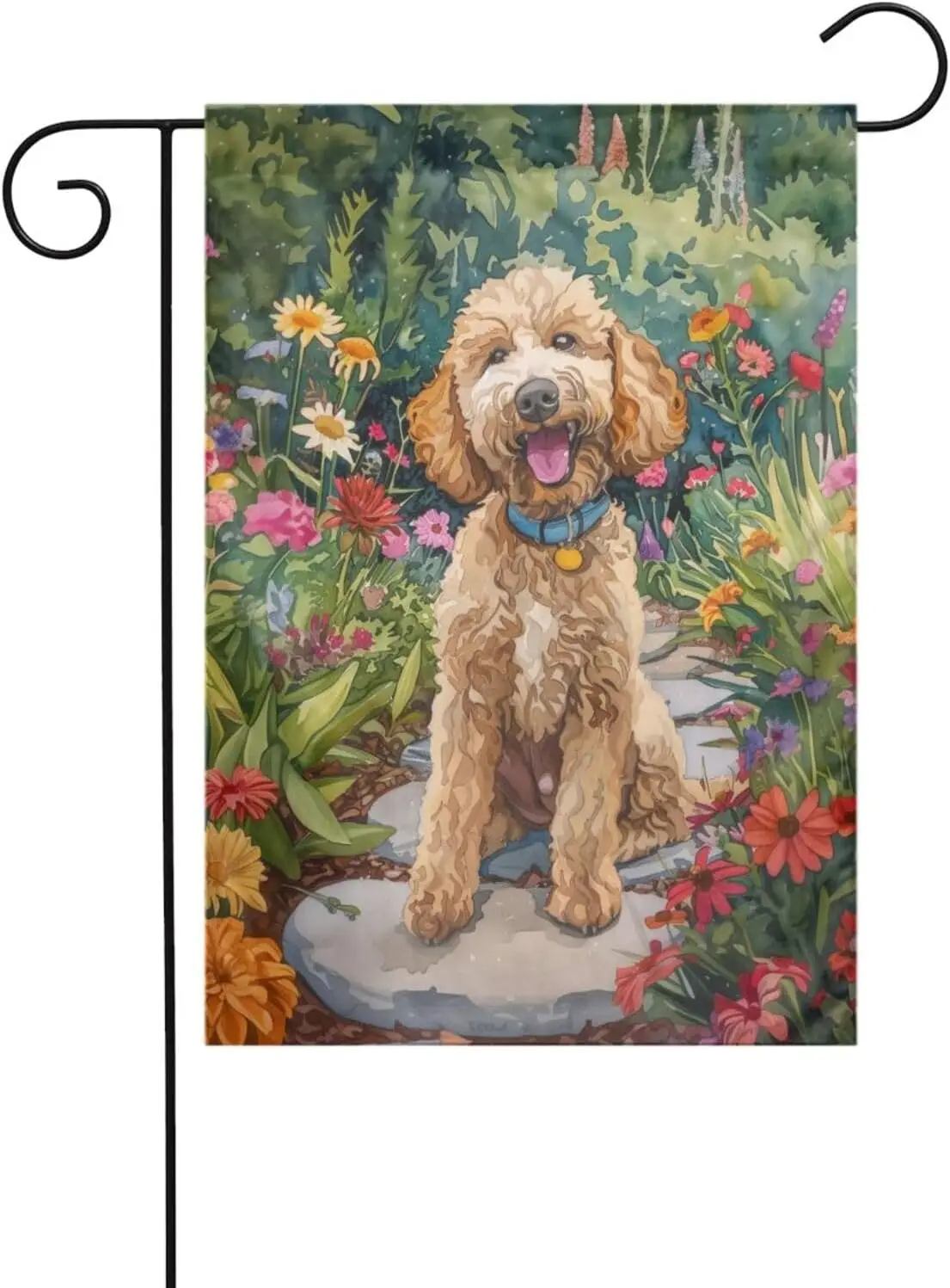 smiling light brown goldendoodle Garden Flags 12x18 Double Sided,Garden Flags for All Seasons, Garden Yard Banners for Seasonal