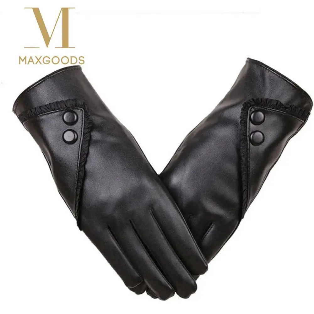 

Новые зимние теплые перчатки с сенсорным экраном, перчатки из искусственной кожи с термоподкладкой и кружевной отделкой, черные ветрозащитные уличные велосипедные перчатки