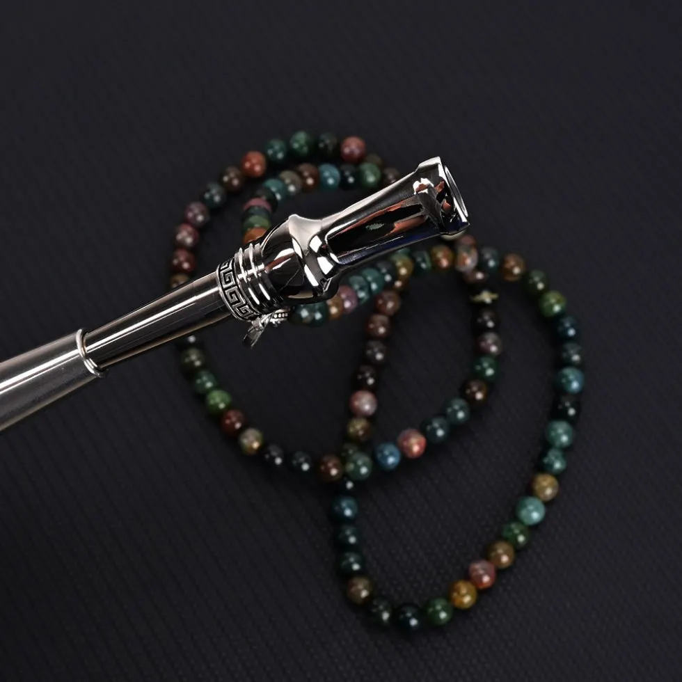 Titanium Alloy Flat Suction Nozzle, Lightweight & Durable, Includes Stone Bead Chain for Shisha Accessories