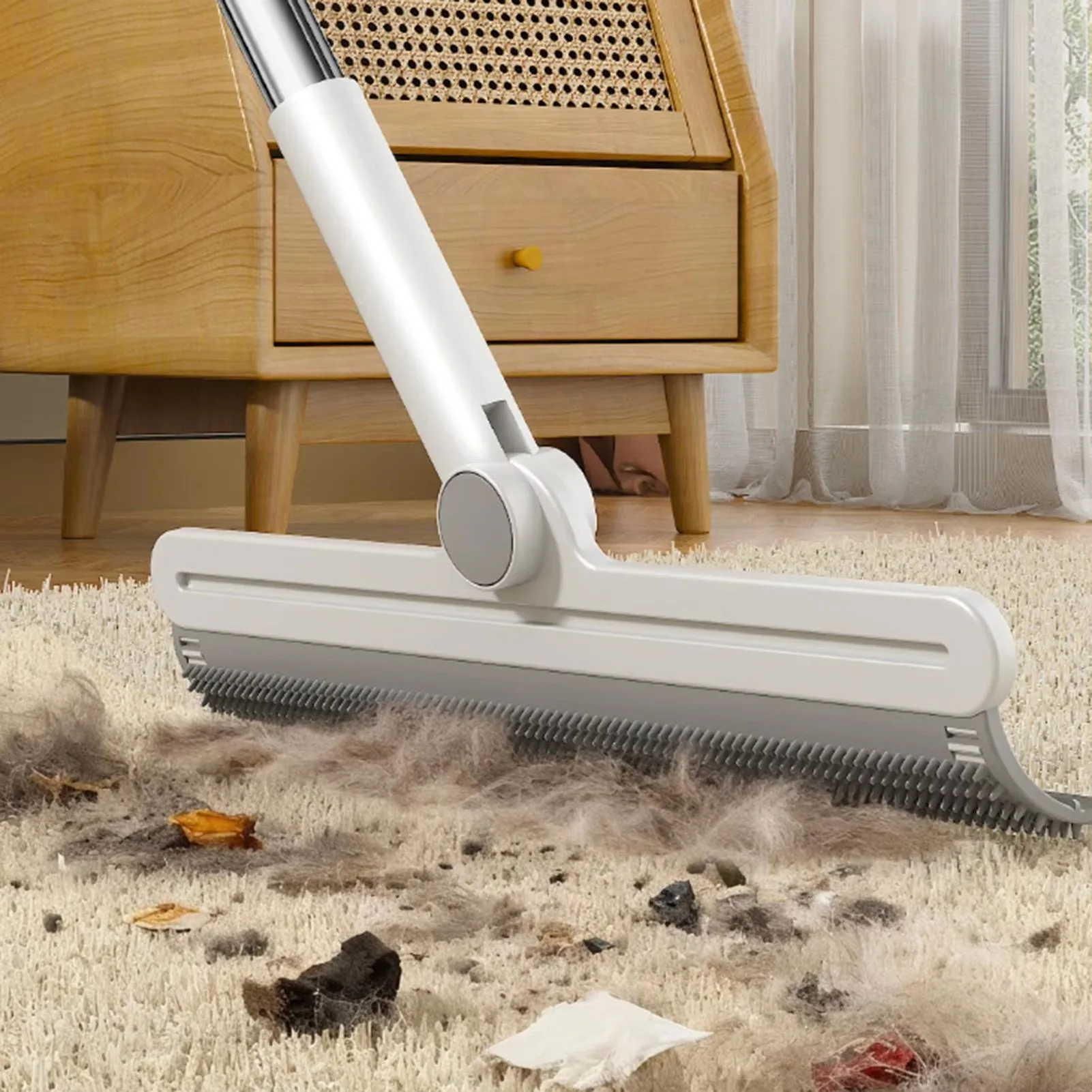 Long Handle Pet Hair Remover Brush Double-Sided Reusable Squeegee Broom for Sofa Carpet Bed Car Seats Dog Cat Fur Cleaning Tools