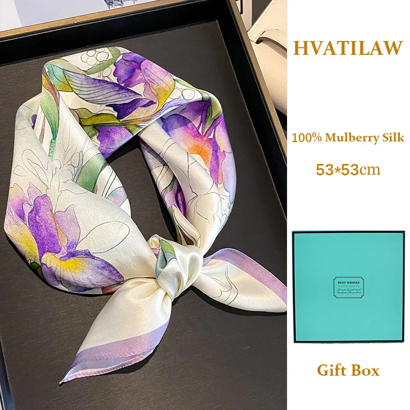 

Natural Silk Scarf 100% Mulberry Silk Women 53x53cm Head Scarf Square Neckerchief Bandana Wrap Lady Neck Scarf Hijab Gift Box