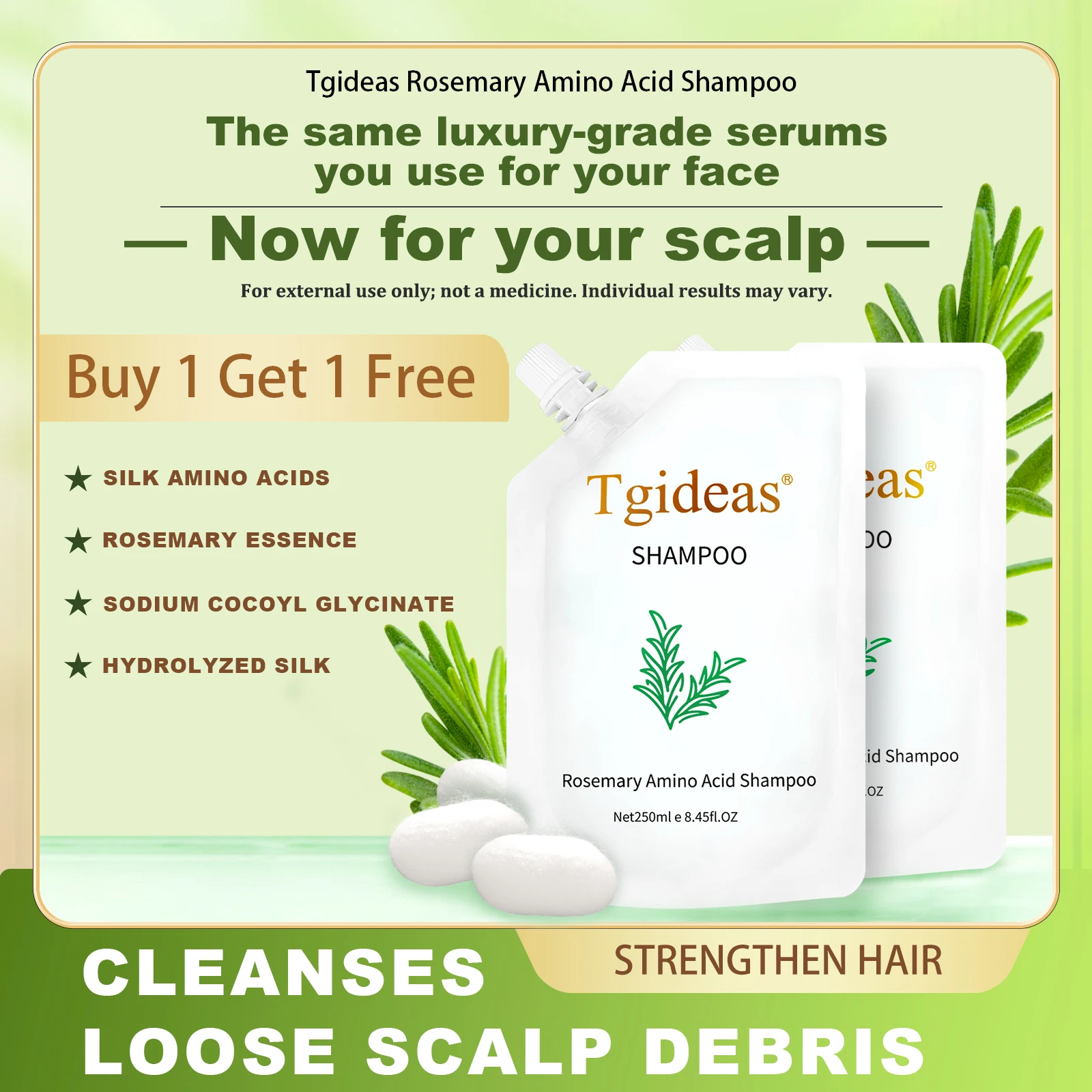 Tgideas Rosemary Shampoo and Conditioner (for Men and Women) - Cleanses Scalp of Loose Impurities 2-Pack