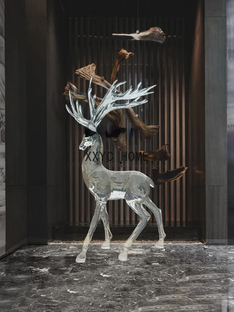 彫刻営業所ショッピングモールホテルロビースタジオアート装飾大床透明動物装飾品