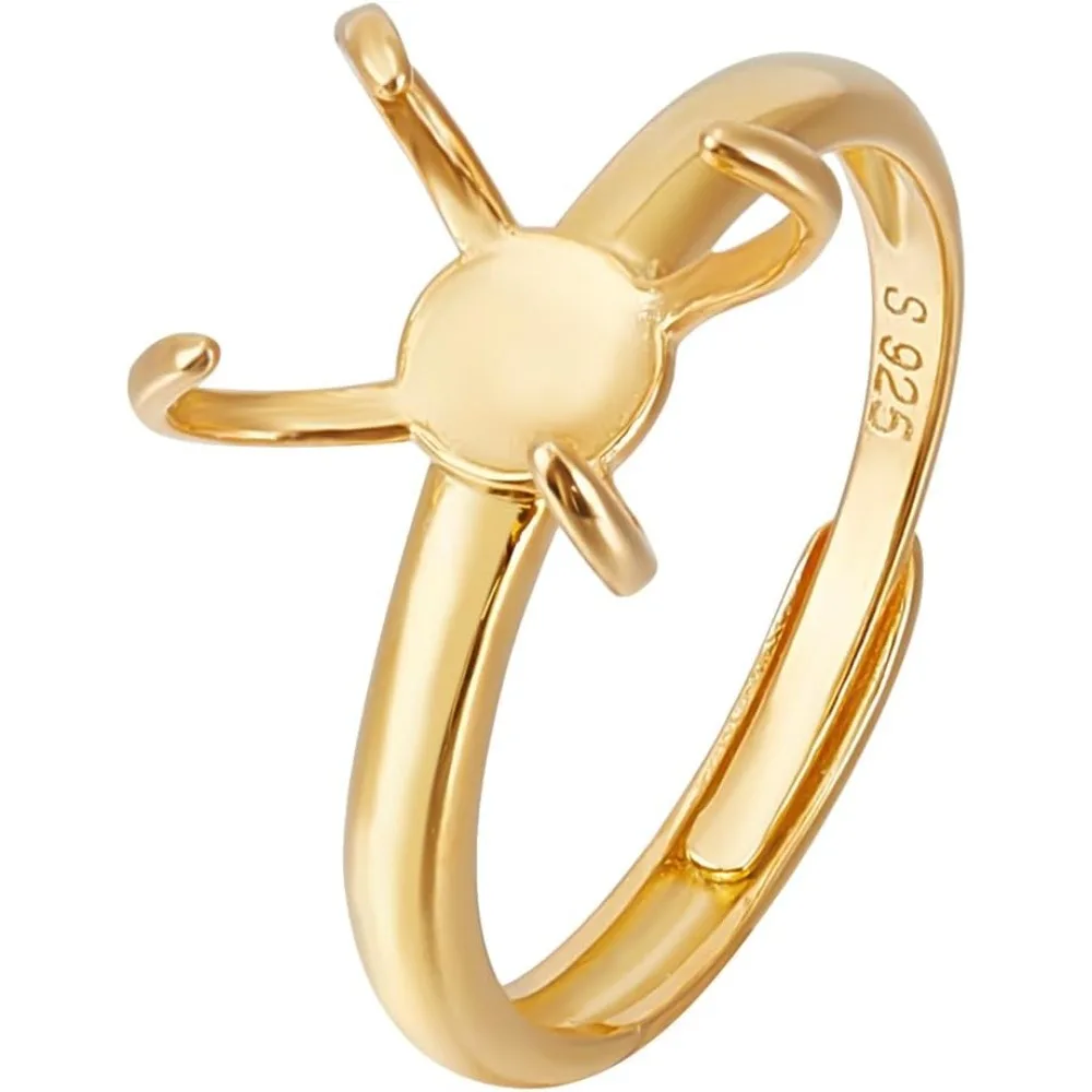 

925 Sterling Silver 4 Claws Ring Blanks 18K Gold Plated Adjustable Ring Bases 19.4mm Finger Ring Base Claw Ring Components kit