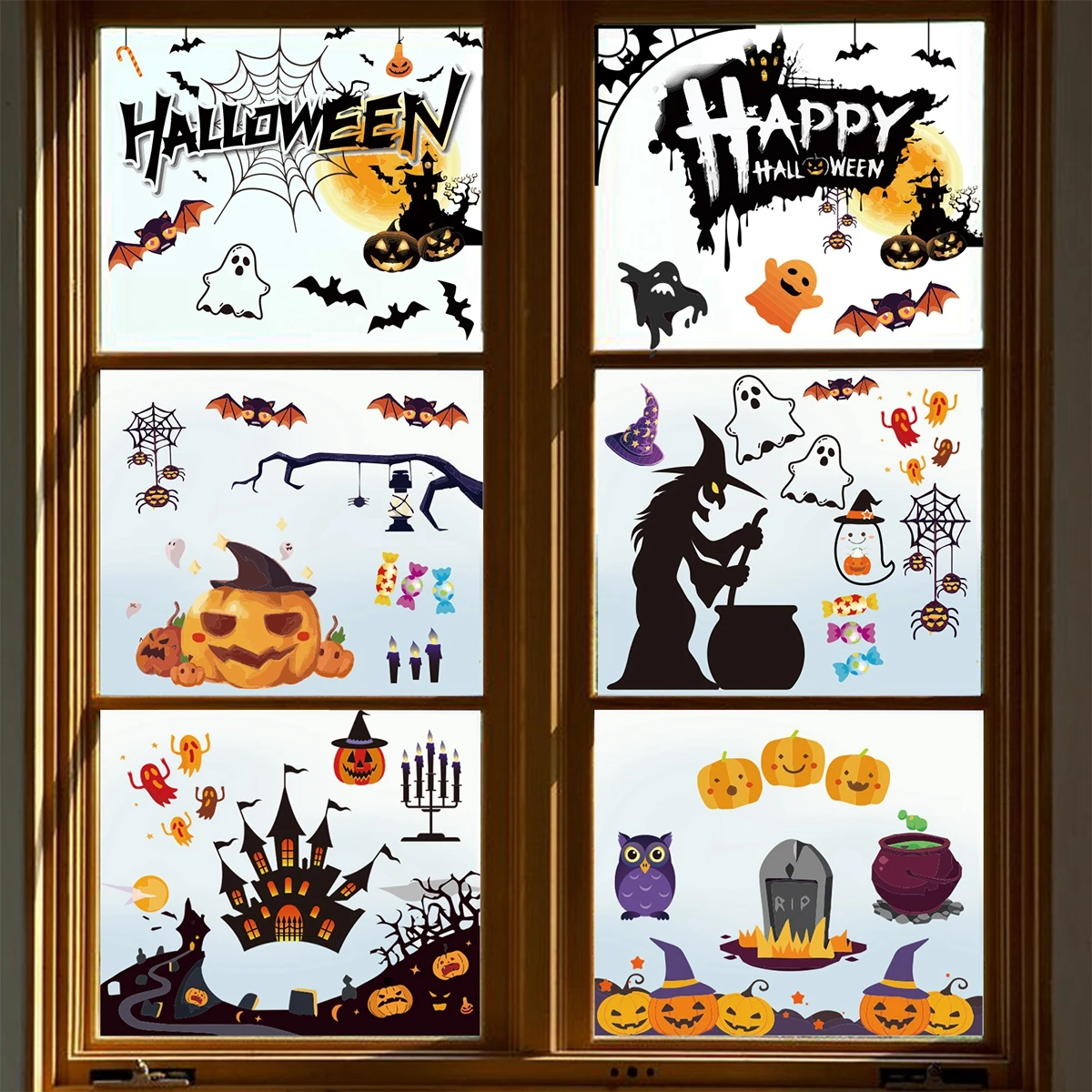 Halloween Window Stickers Happy Halloween Party Decoration For Home 2024 Trick Or Treat Pumpkin Bat Ghost Horror Party Supplies