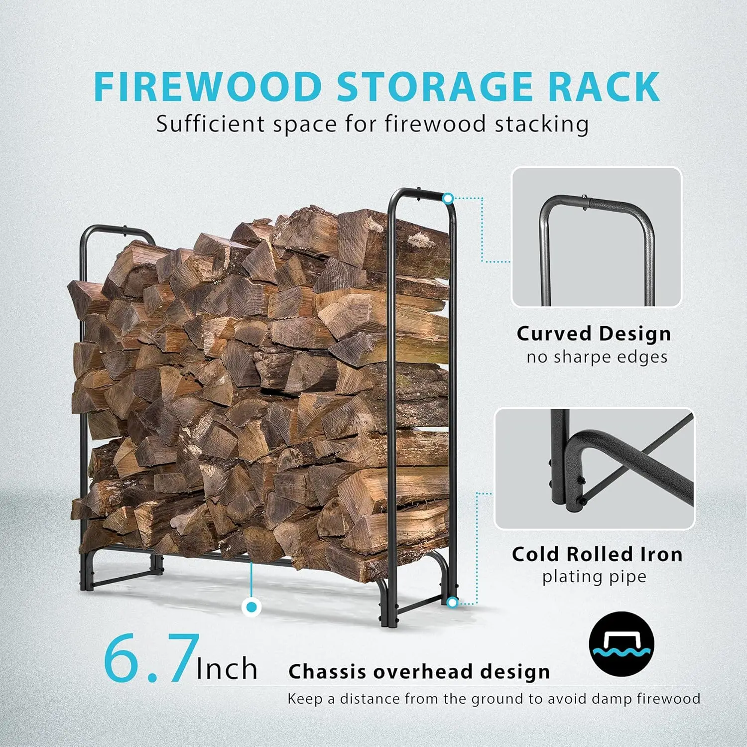 Outdoor and Indoor Firewood Storage, Metal, Combo with Zipper Cover, Heavy Duty 4ft Log Rack