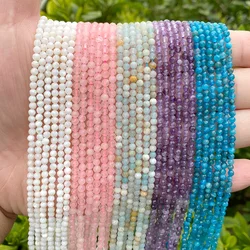 Wholesale 2 3 4mm Gem Stone Bead Natural Faceted Round Apatite Quartzs Shell Loose Spacer Beads Fit DIY Bracelet Necklaces Rings