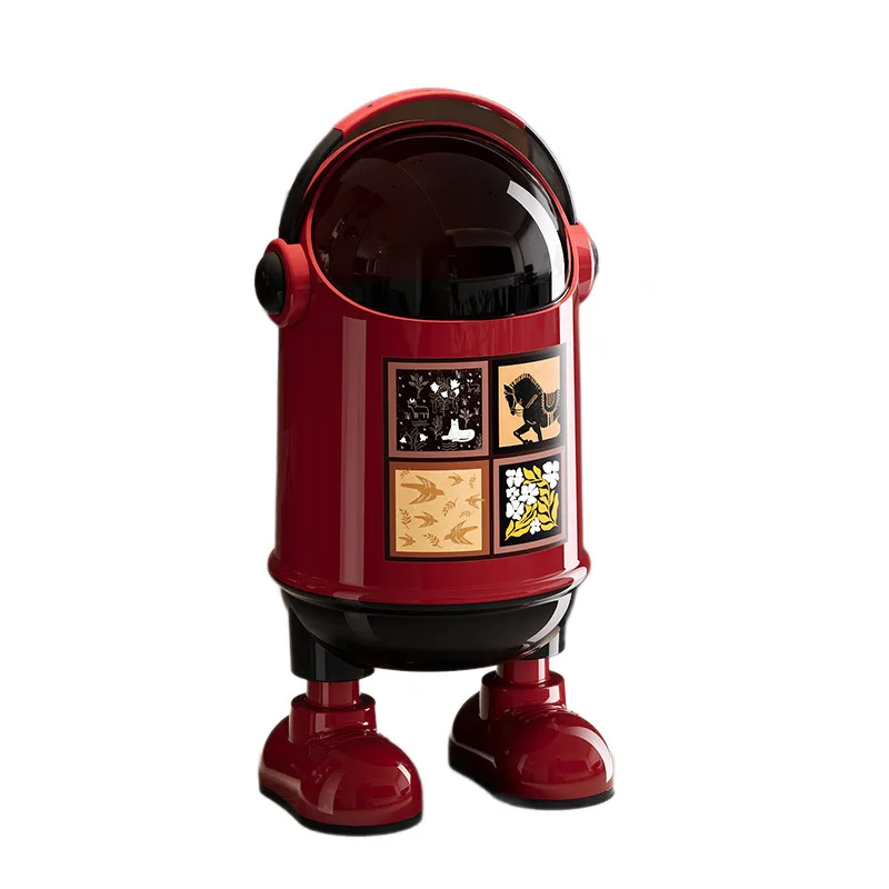 For Trash Can Household Creative Cartoon Trash Medium Ancient Style Shaking Cover Large Capacity Ornament Station Foot Trash Can