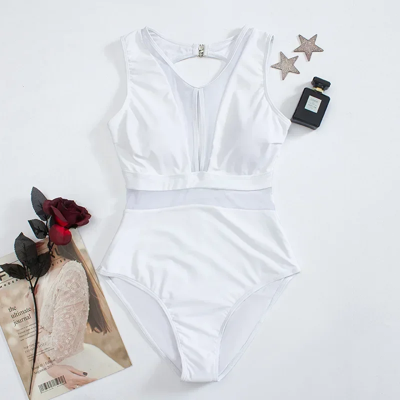 2024 مثير المرأة شبكة سوداء قطعة واحدة ملابس السباحة عارية الذراعين ملابس النساء الاستحمام لباس سباحة الإناث بحر في الهواء الطلق ارتداءها