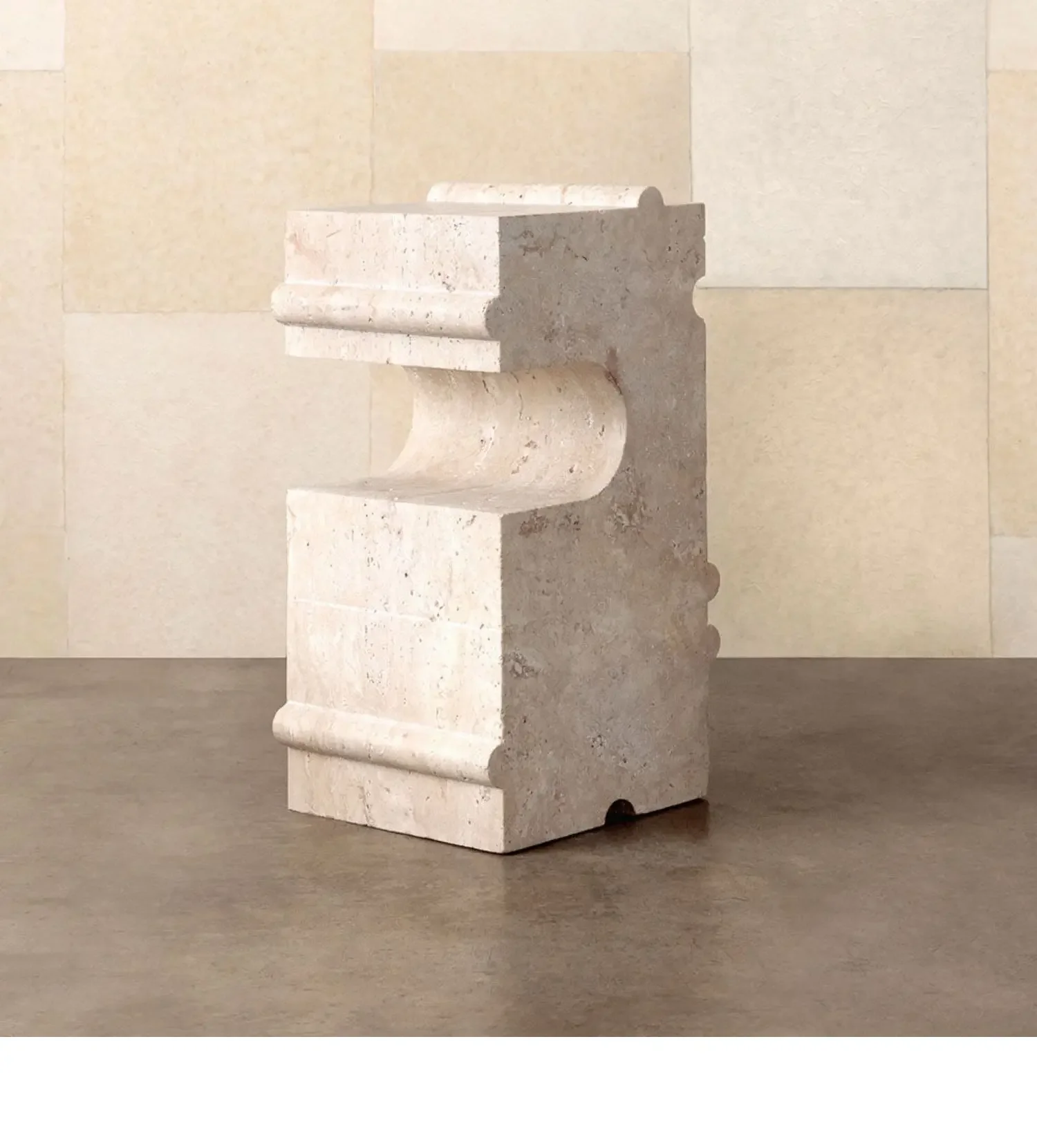 

Light luxury designer natural travertine column side table carving living room coffee table side table