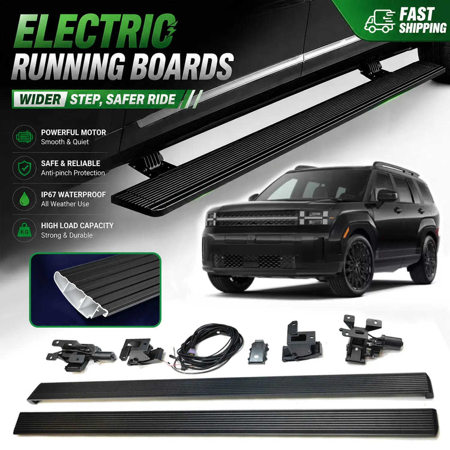 Fits Hyundai Santa Fe MX5 2024-2026 Power Running Boards Extra Wide Pedal Electric Retractable Side Steps Aluminum Nerf Bars