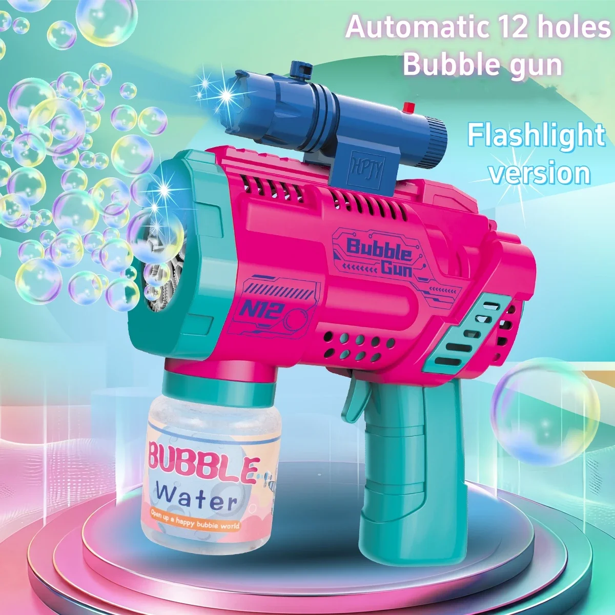 Full Automatic Bubble Guns Toy Flashlight Electric Gatling Cartoon Spray Blowing Soap Bubble Machine Outdoor Toys For Kids Gifts