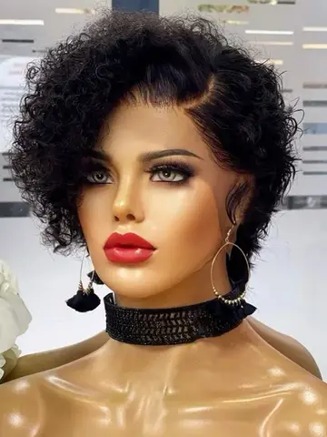 QVR 짧은 밥 가발 픽시 컷 가발 곱슬 인간의 머리 가발 여성용 레이스 프론트 가발 페루 딥 웨이브 레이스 가발 Preplucked Hairline