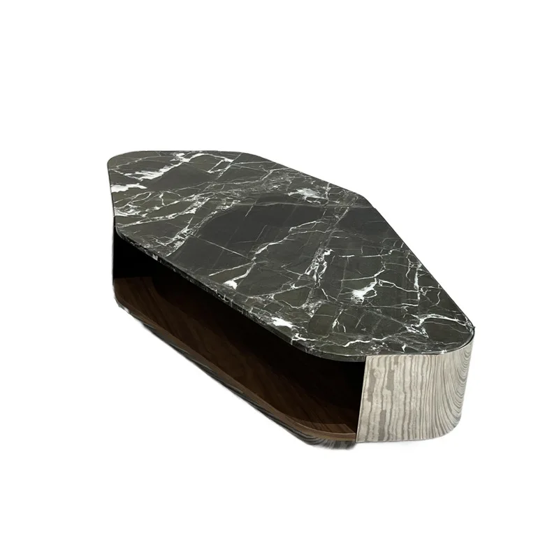 LMM modern coffee table living room household small apartment special-shaped marble hardware shelf table