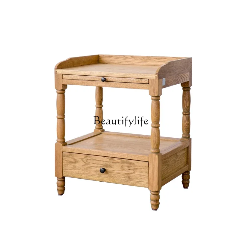 

Solid wood oak bedside table storage side table European and American bedside table