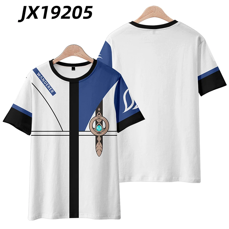 

2025 hot Genshin Impact Wanderer Scaramouche Tshirt Women Men Cosplay Kunikuzushi Balladeer Short Sleeve Boys girls Tees Tops