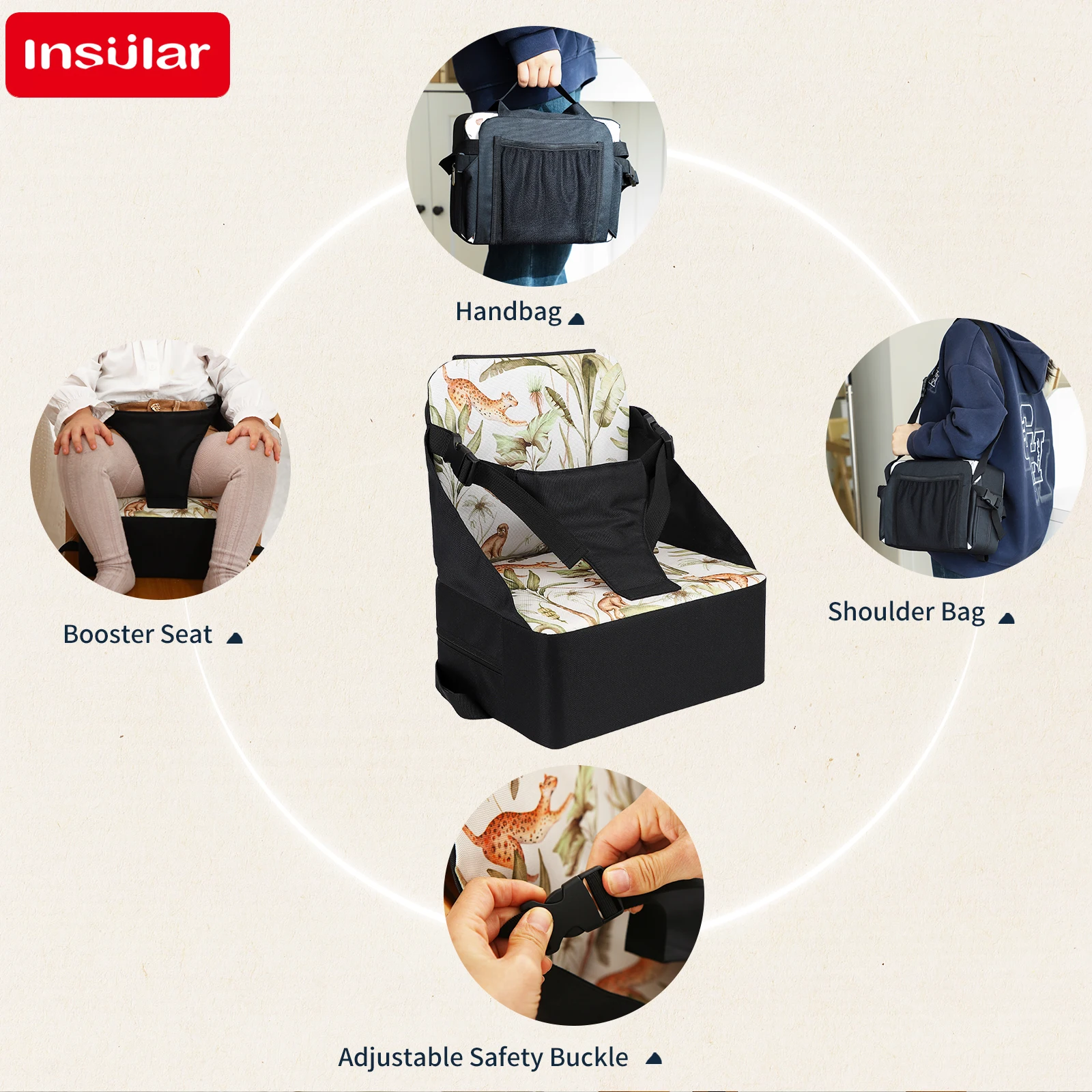 Kids Foldable Ventilated Booster Seat Pad Anti Slip Cushion Comfortable Toddler Chair Saddle Portable Waterproof High Seat