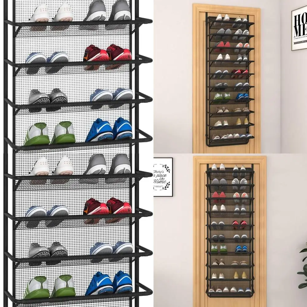 

10-уровневый органайзер для обуви над дверью с держателем для ключей, черный для хранения в шкафу и кладовой