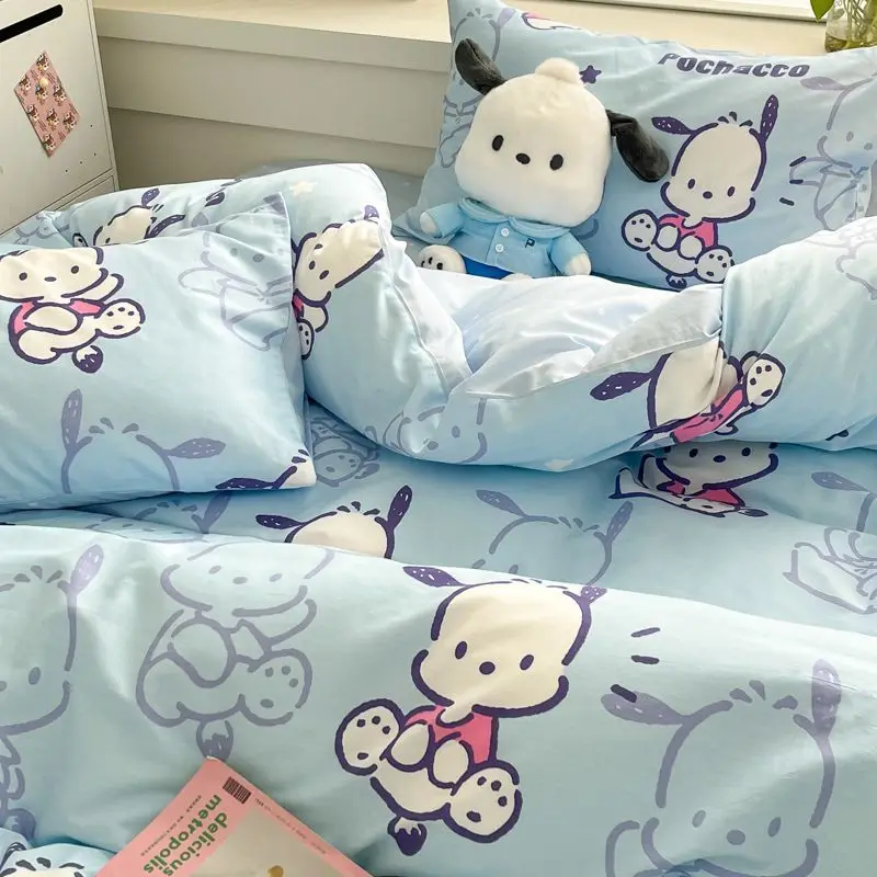 

Kawaii Sanrio Pochacco Bedding Four-Piece Set Cartoon Home Bedroom Three-Piece Suit Bed Sheet Quilt Cover Girls Toys Gifts