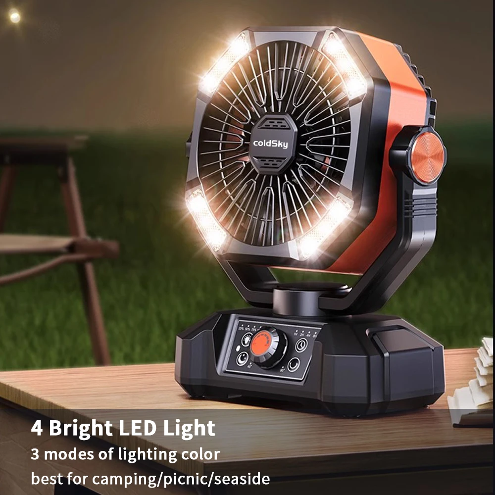 coldSky 20000mAh Battery Camping Fan with 4 LED Lantern 8 Speeds Desk Fan Portable Outdoor Fan for Tent Power Outages Jobsite image 3