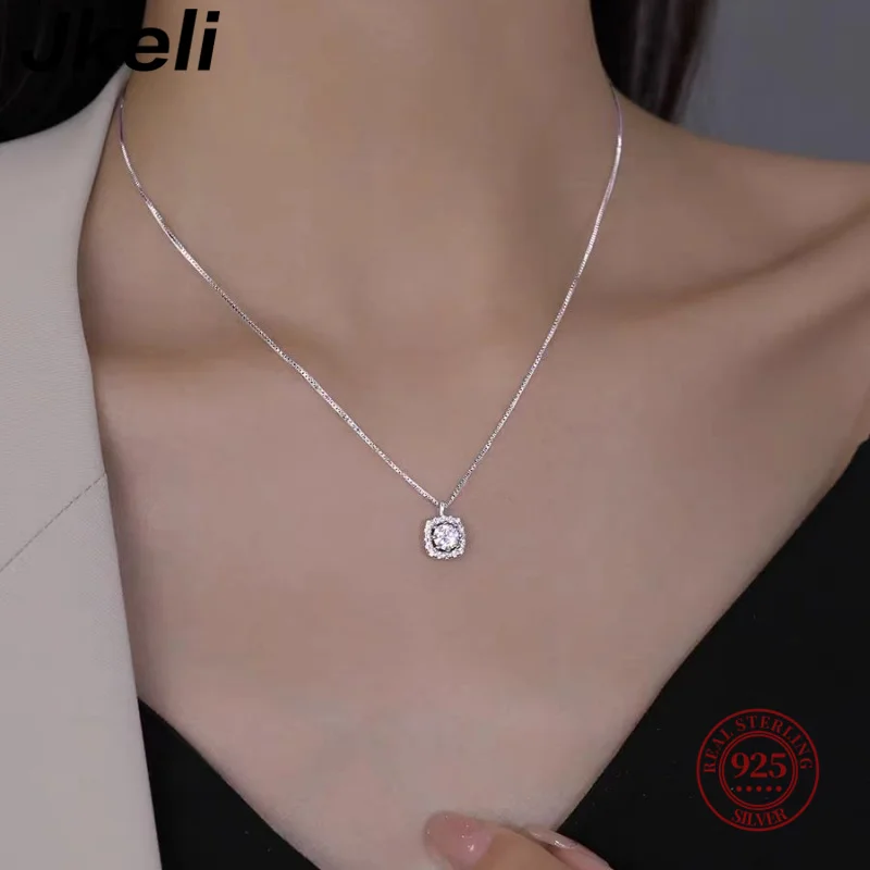 Jkeli Sterling Silber Zirkon Block Anhänger Halsketten für Frauen trend igen edlen Schmuck minimalist ischen leichten Luxus-Accessoires