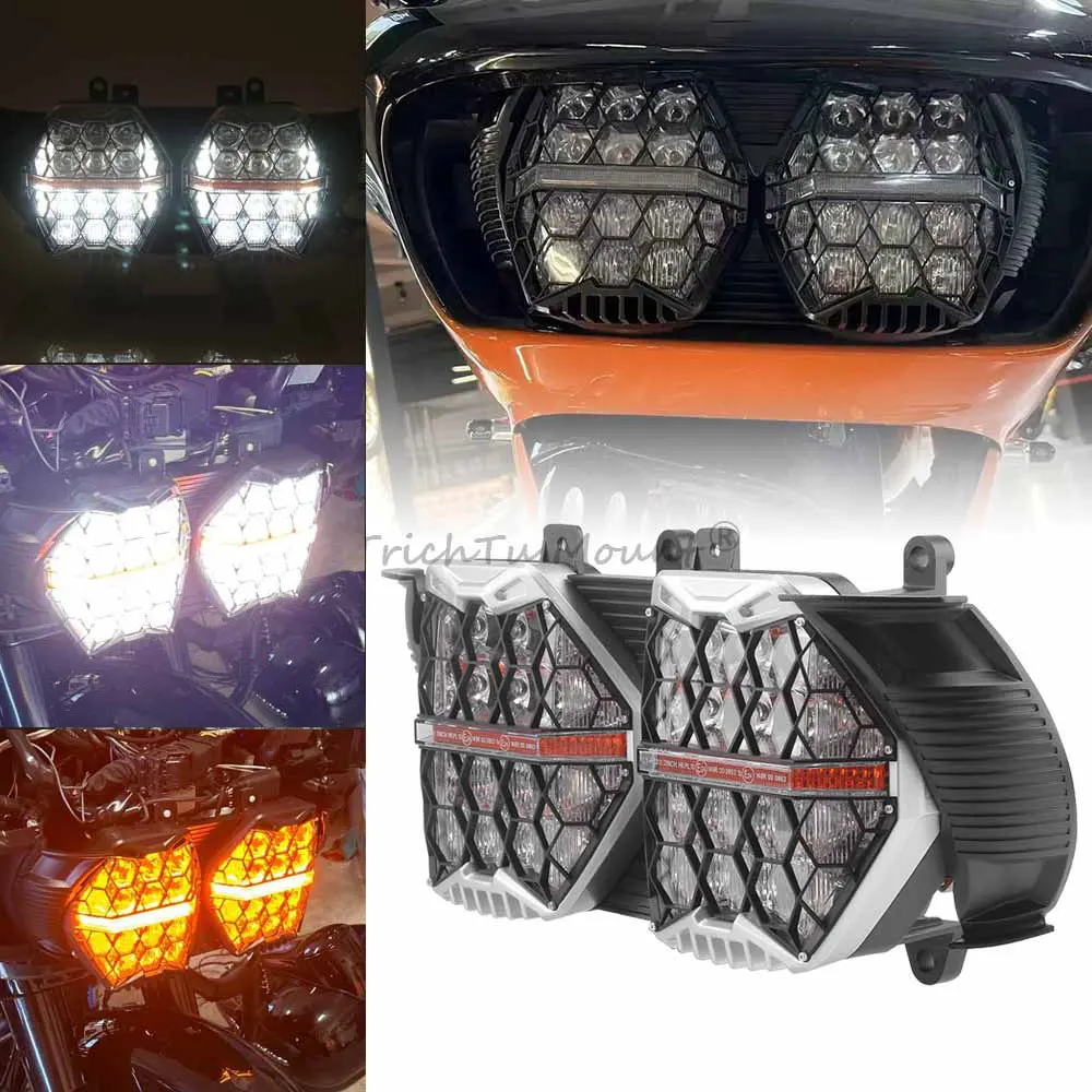 

Honeycomb Motorcycle Headlight Assembly For Harley Road Glide CVO/SE ST Ultra Limited Special 2015-2024 Hi/Lo Beam LED Headlamp