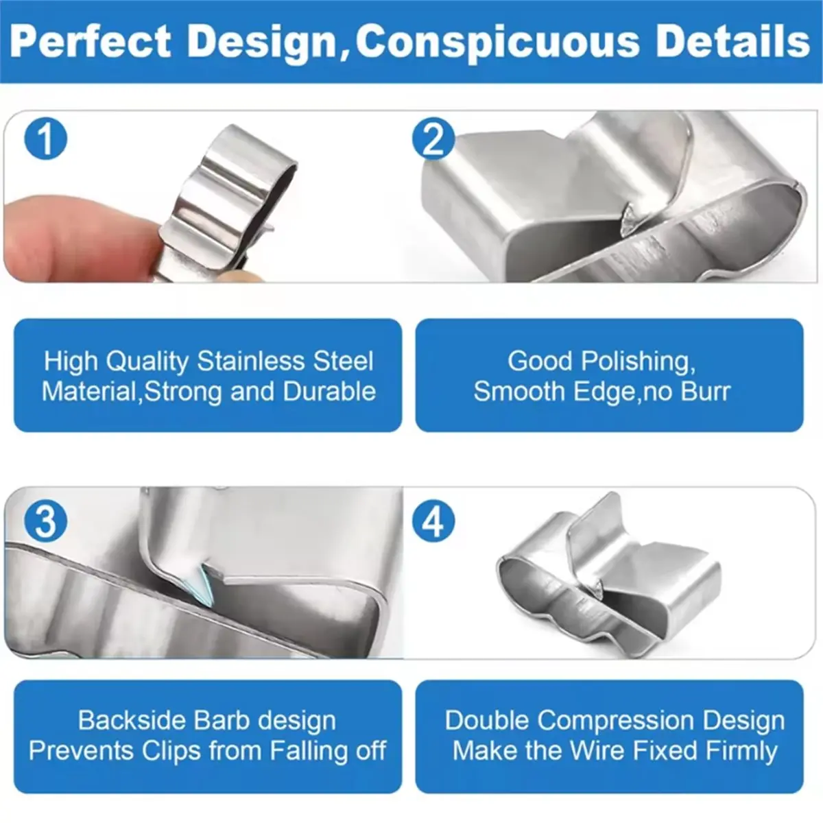 A78I 304 Stainless Steel Clips 50PCS, Trailer Frame Wire Clips Solar Panel Wire Clips Metal Cable Clips