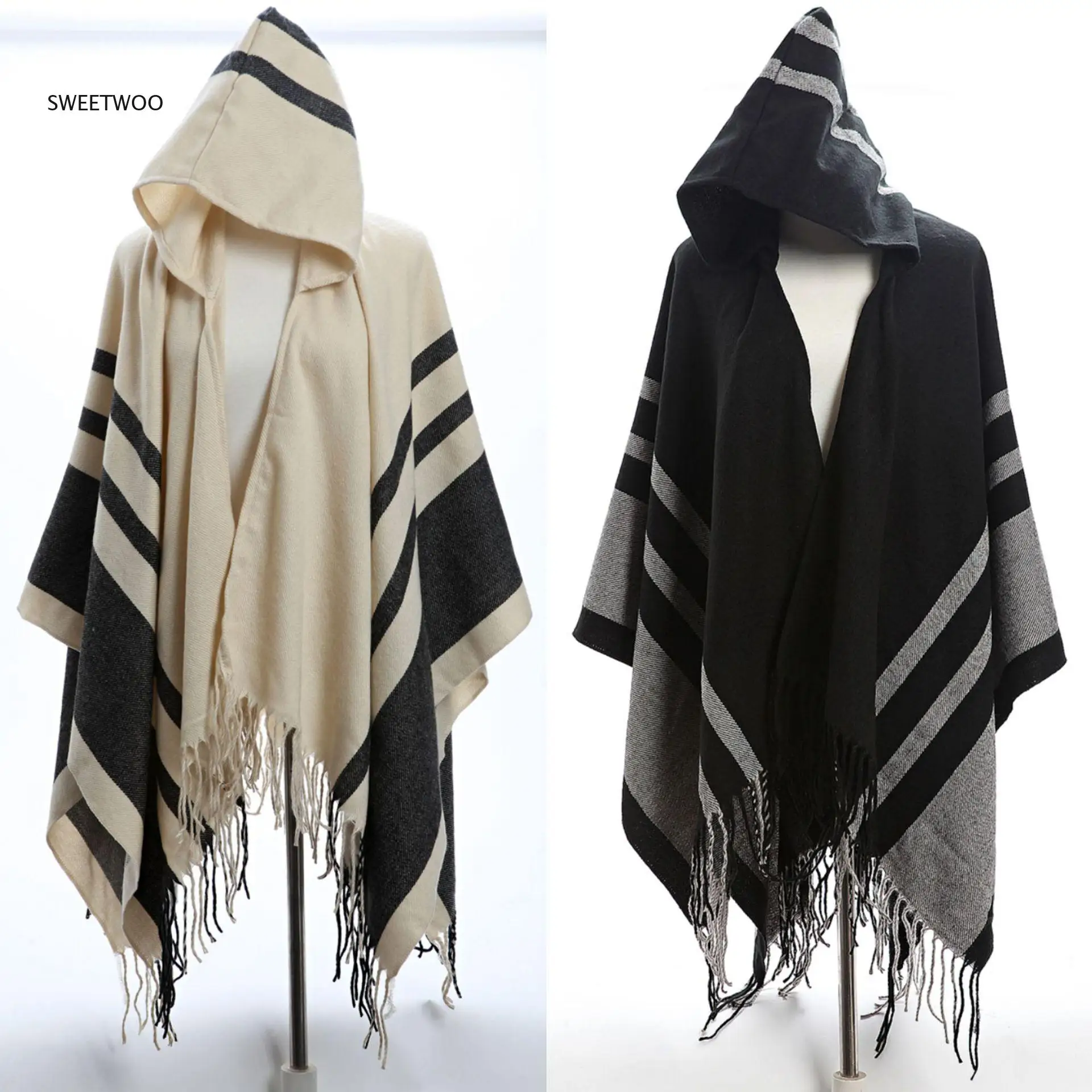 

Unisex Faux Cashmere Knit Hooded Cape - Tassel Scarf Wrap | 2025 Euro Us Autumn Winter Warm Outerwear
