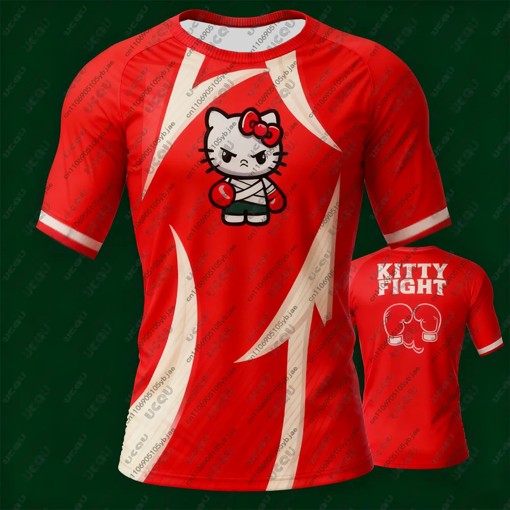 2026 الرجال الفتيان الاطفال فتاة الملاكمة رياضة BJJ MMA مرحبا كيتي جيو جيتسو القتال المحملة تي شيرت رياضي تنفس طفح الحرس التجفيف السريع