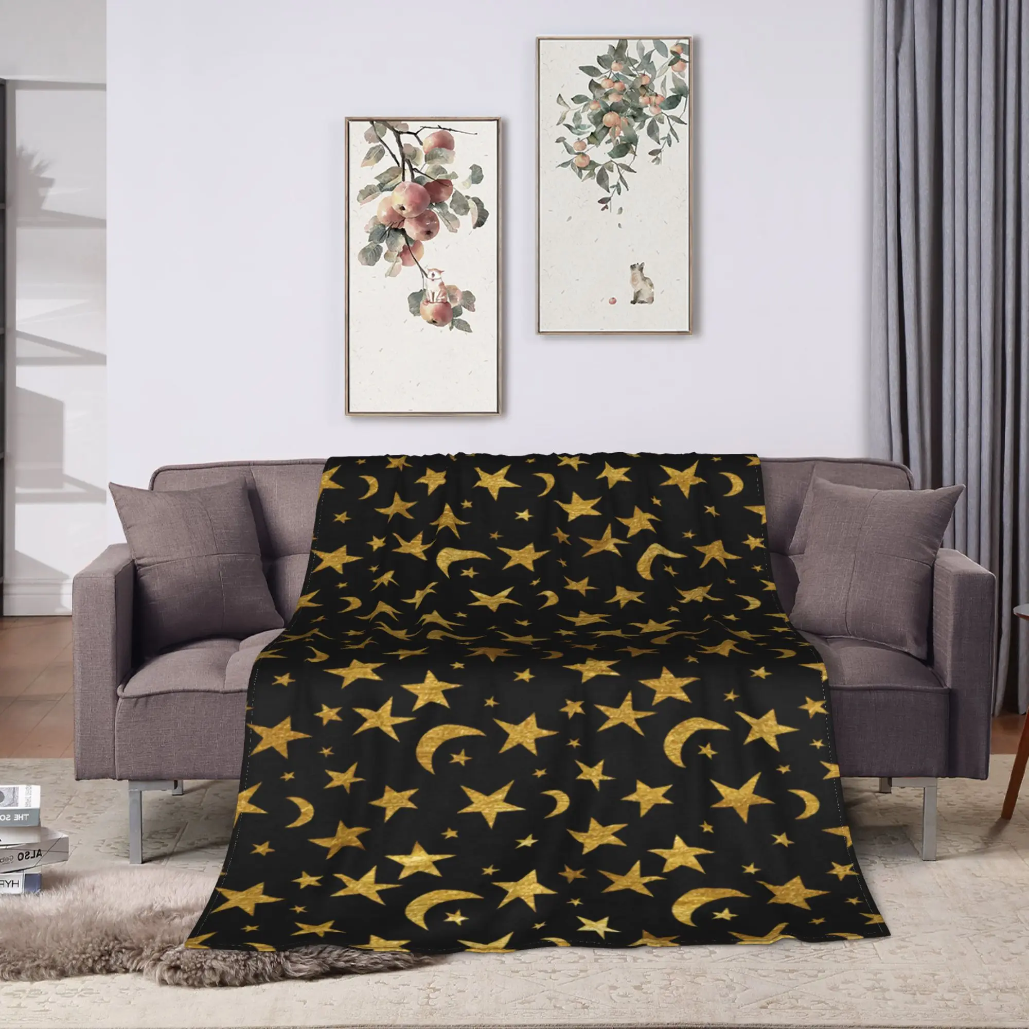 Astrology Zodiac Moon and Stars Blanket Quality Warm Soft  Throw Blanket Spring Camping Couch Chair Sofa Bed Novelty Bedspread