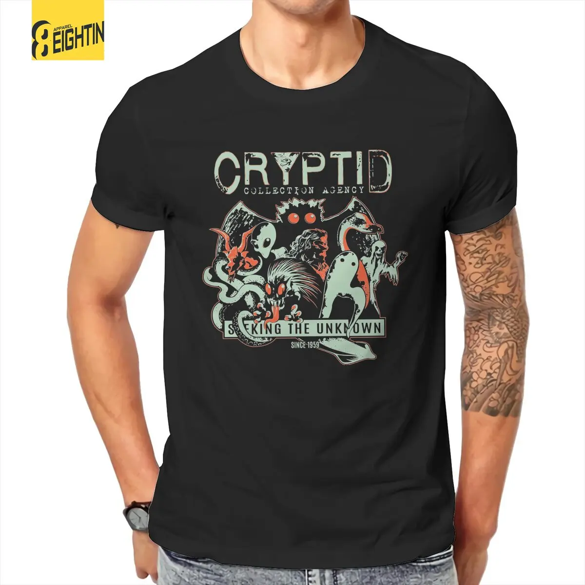 Cryptid Collections Mothman Cartoon T Shirt Men's  Cotton Vintage T-Shirt Round Neck  Tees Short Sleeve Clothing Printing