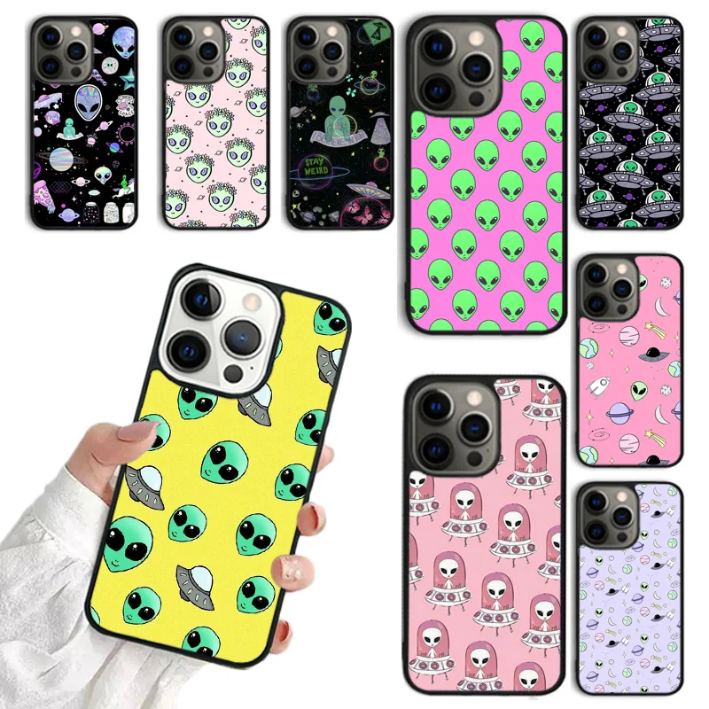 Cartoon Alien Phone Case For iPhone 16 15 14 plus 11 12 13 Pro  XR XS Max coque Cover Shell