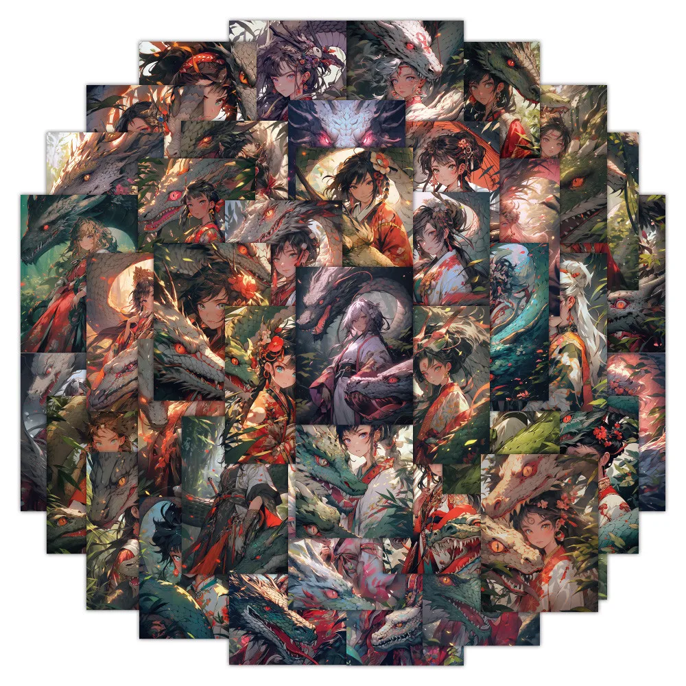 60-Piece Elegant Ancient-Style Dragon Heroine Stickers - Decorative Decals for Notebooks, Phone Cases(Anime Worlds Store)