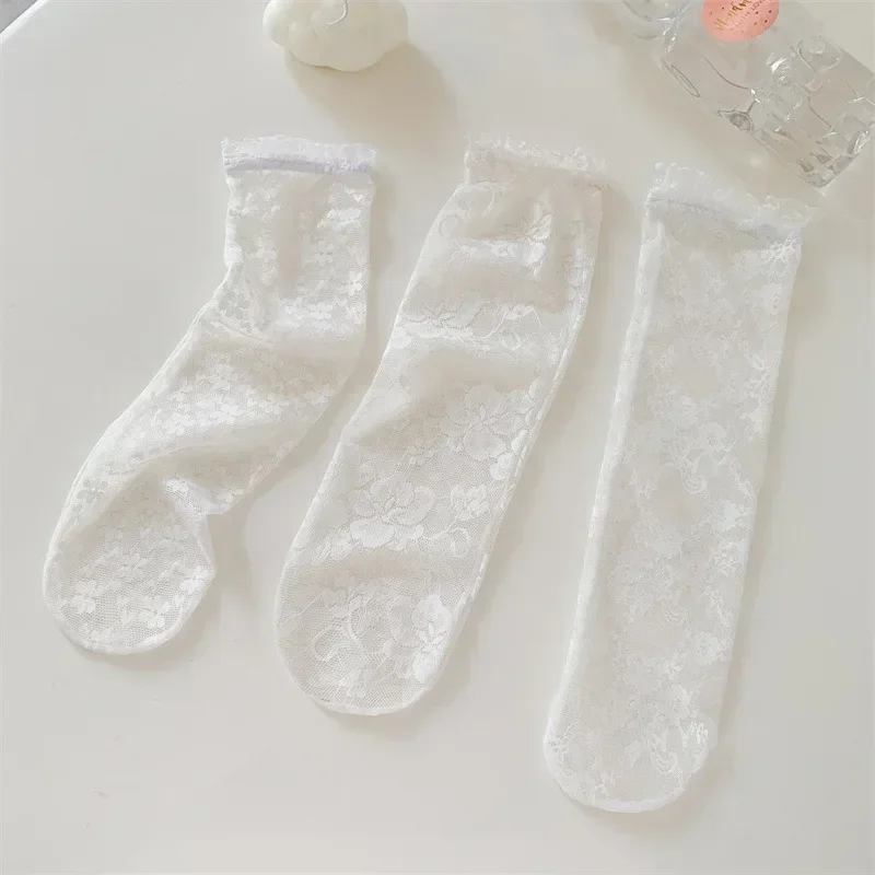 Sommer Baby Mädchen Nette Mesh Socke Koreanische Lolita Prinzessin Spitze Hohl Schwarz Waden Strümpfe für Kinder Dünne Kniehohe Lange Socken