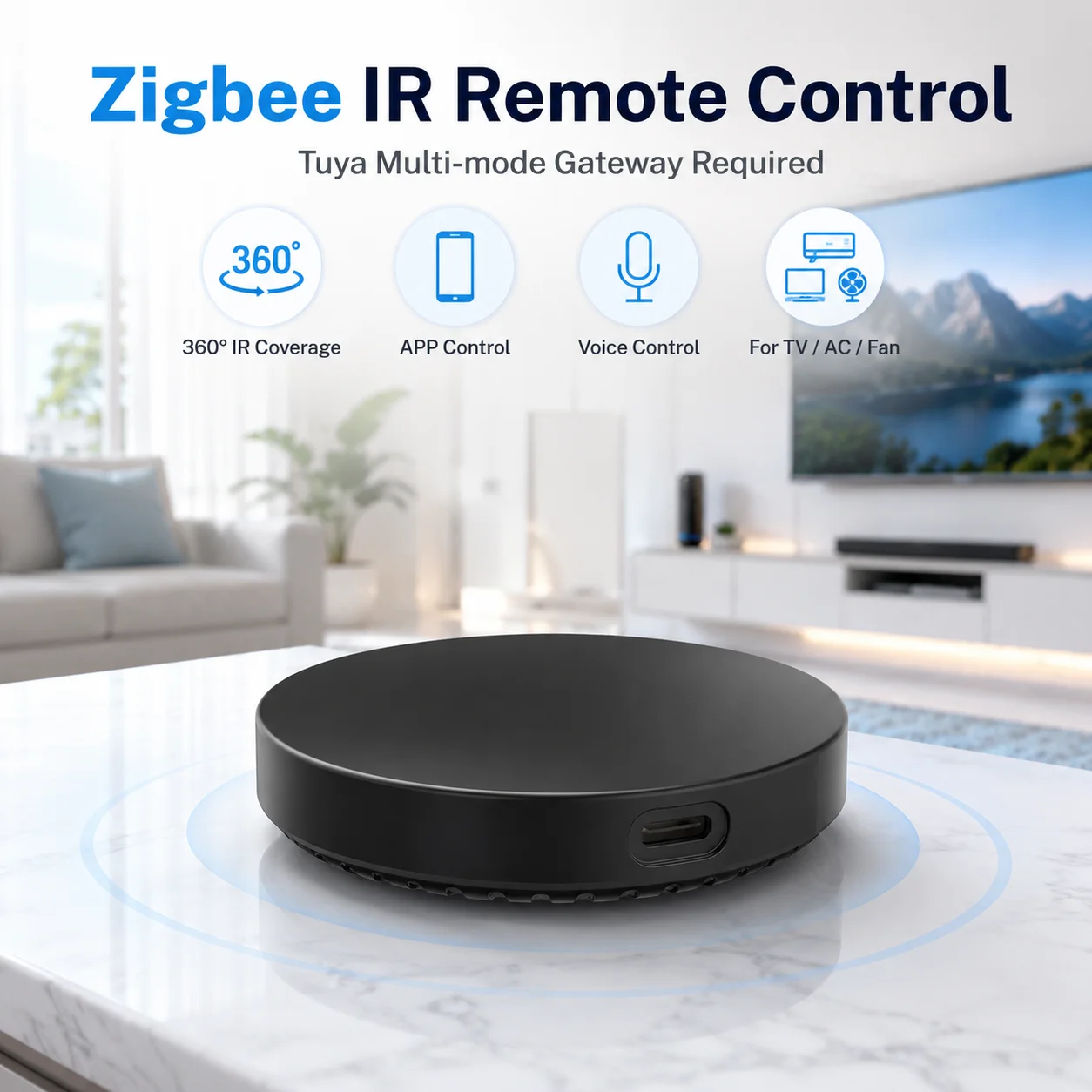 Tuya Zigbee Universal Smart IR Blaster Remote Control 360° Infrared for TV AC Fan Works with Alexa Google Requires Gateway
