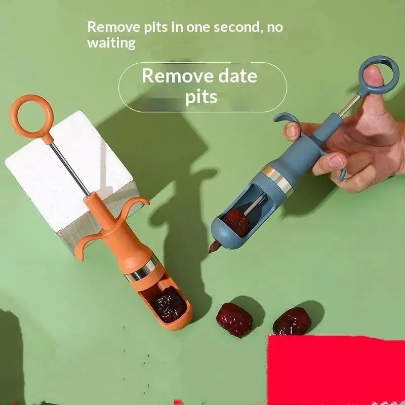 Descorazonador de dátiles rojos con eliminación de semillas en un segundo y material apto para uso alimentario, perfecto para hornear en la cocina y preparar bocadillos saludables.