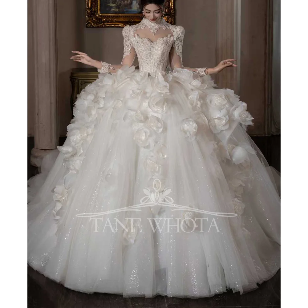 

Luxury Detachable Jacket Sweetheart 3D Flower Beaded Sequined Ball Gown Wedding Dress Sexy Customized Novias Vestidos