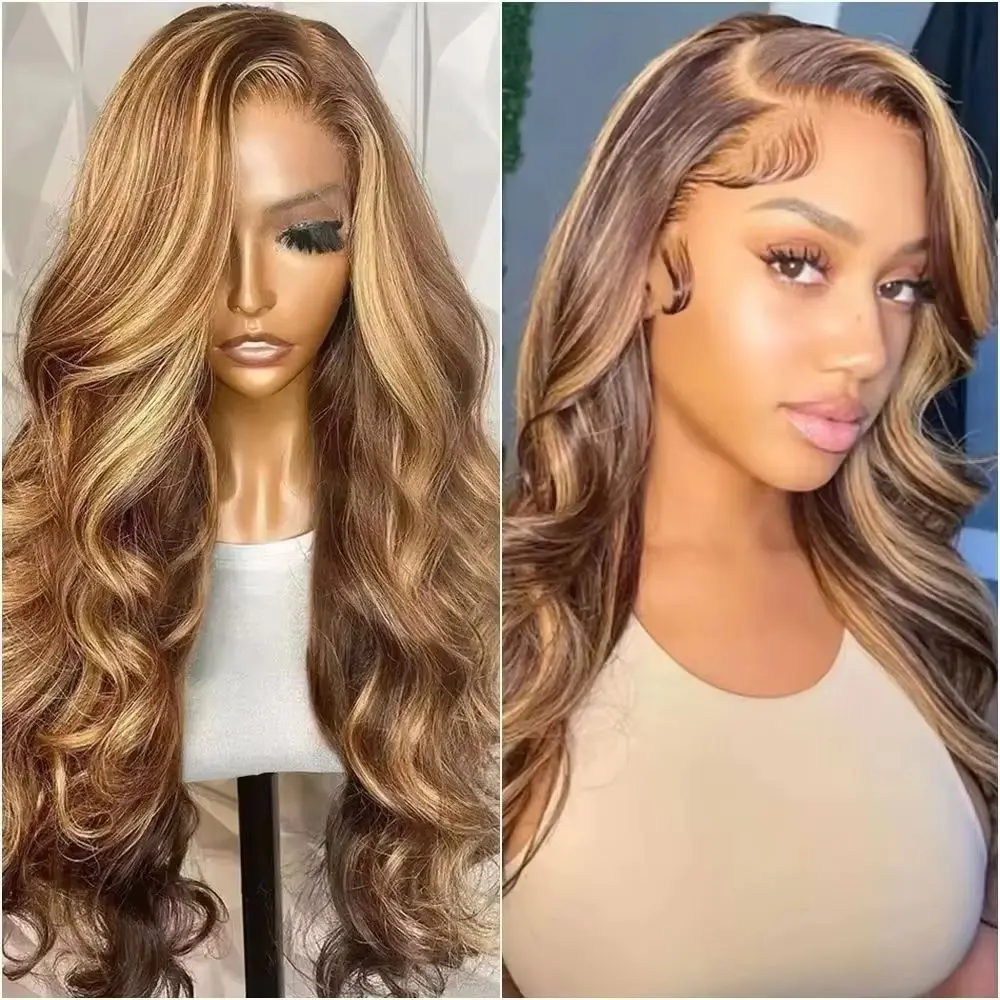 40 Inches Long-length 200% High Density 13x6 13x4 HD Transparent Lace Frontal Wig Body Wave Piano Color Highlight P4/27 Human Hair Wigs Pre Plucked For Women Brazilian Hair