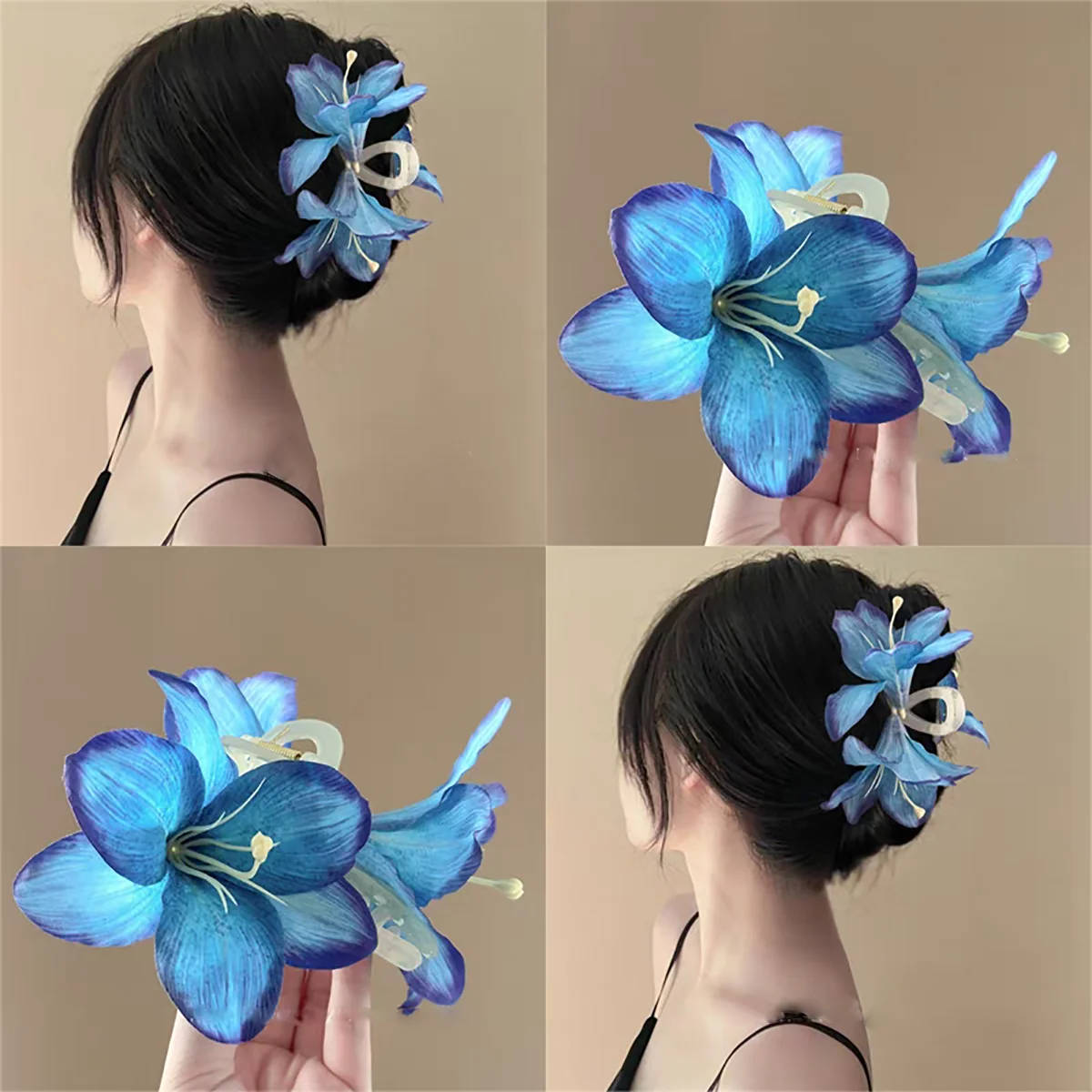 AWAYTR Tie-dyed Lily Flower Hair Claws Artificial Floral Hair Clips Crab For Women Girl Gift Hair Accessories Valentine Headwear