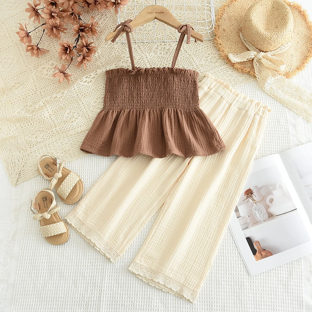 صيف جديد بنات النسخة الكورية حزام تانك القمم + السراويل الصلبة 2 قطعة مجموعة الأطفال أزياء الزي غير الرسمي 3-7 سنوات #5